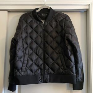 - Black nylon fabric down quilted bomber style jacket